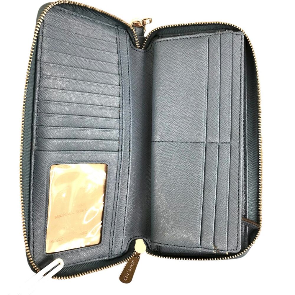 MICHAEL KORS Jet Set Travel Leather Wallet Wristlet Zip Around Card Holder Blue - Picture 8 of 11